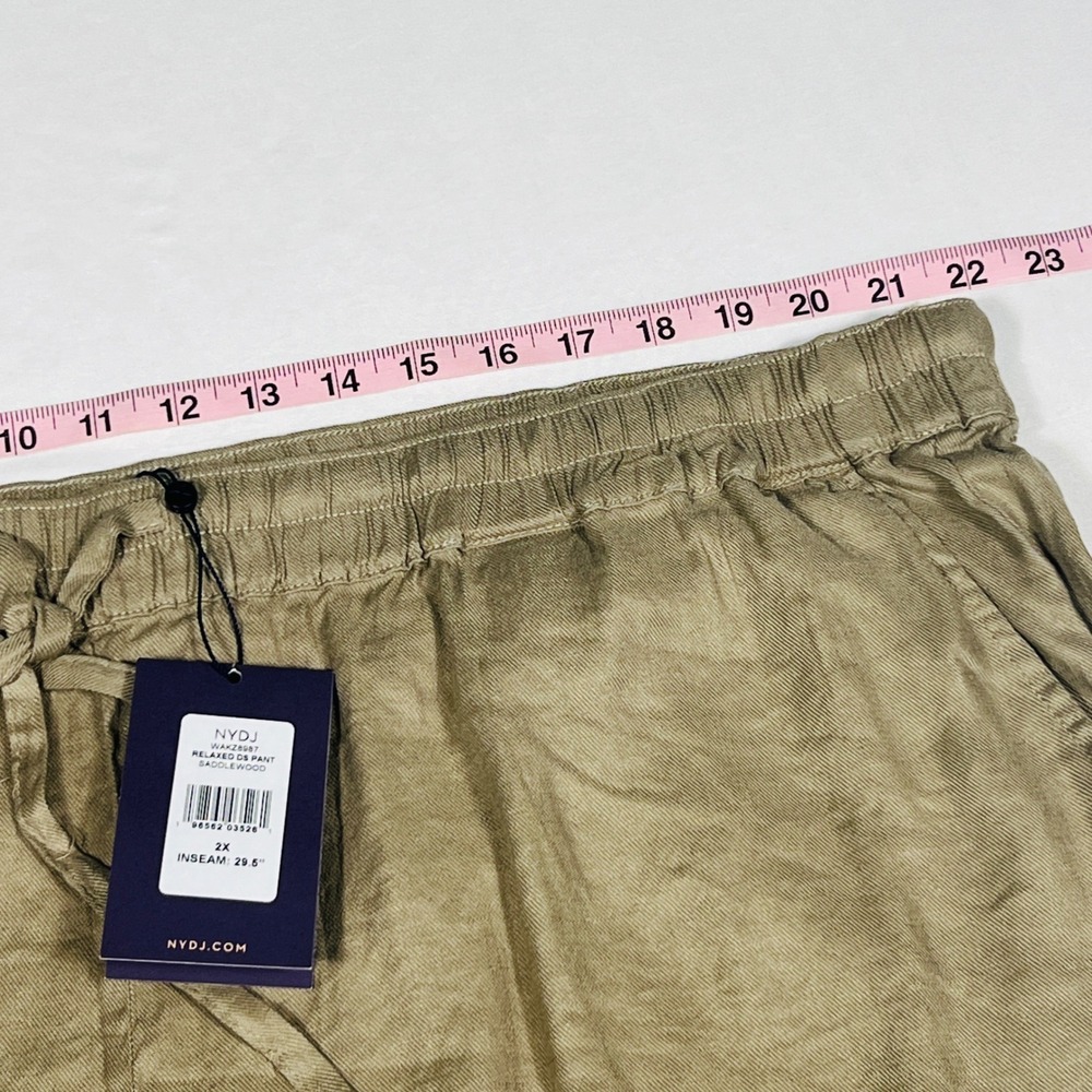 NYDJ Relaxed Drawstring Pants Saddlewood Olive Linen Blend Wide Leg WAKZ8987 2X - Picture 4 of 5